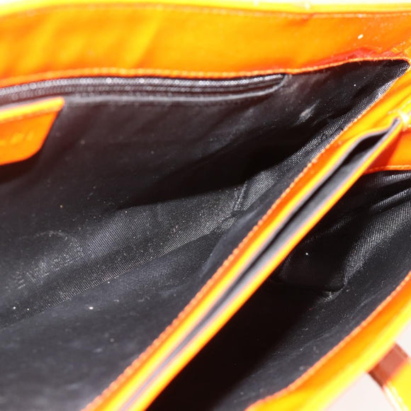 BVLGARI Shoulder Bag Patent leather Orange Silver Auth BA12153A