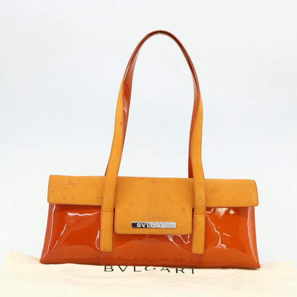 BVLGARI Shoulder Bag Patent leather Orange Silver Auth BA12153A