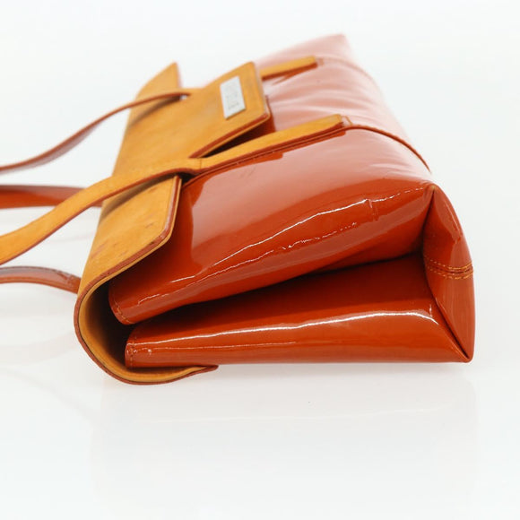 BVLGARI Shoulder Bag Patent leather Orange Silver Auth BA12153A