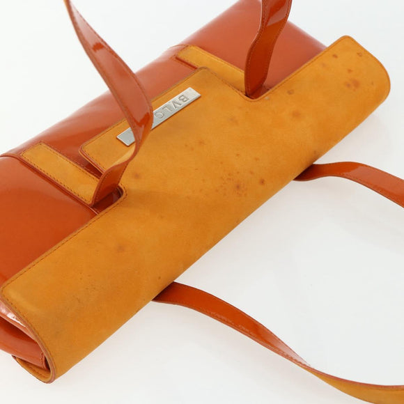 BVLGARI Shoulder Bag Patent leather Orange Silver Auth BA12153A