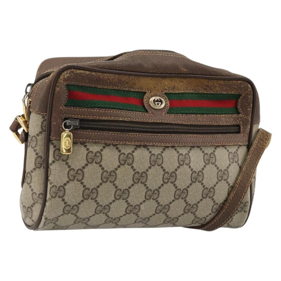 GUCCI GG Supreme Web Sherry Line Bag PVC Beige Gold 56 02 087 Auth BA12158