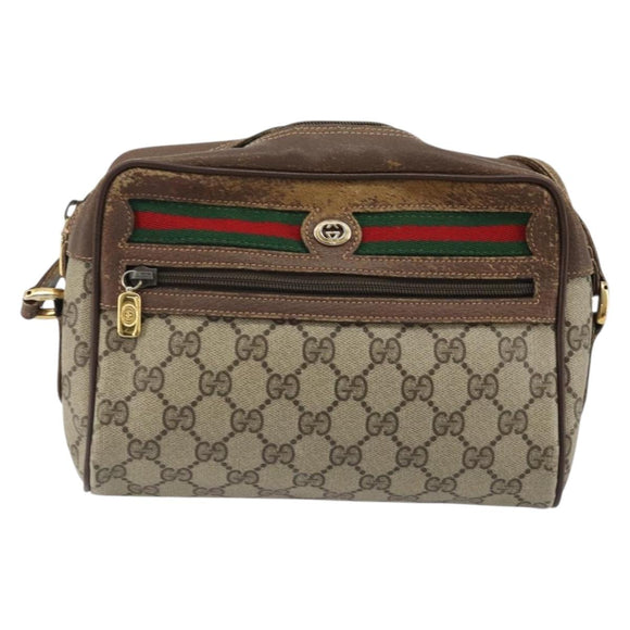 GUCCI GG Supreme Web Sherry Line Bag PVC Beige Gold 56 02 087 Auth BA12158