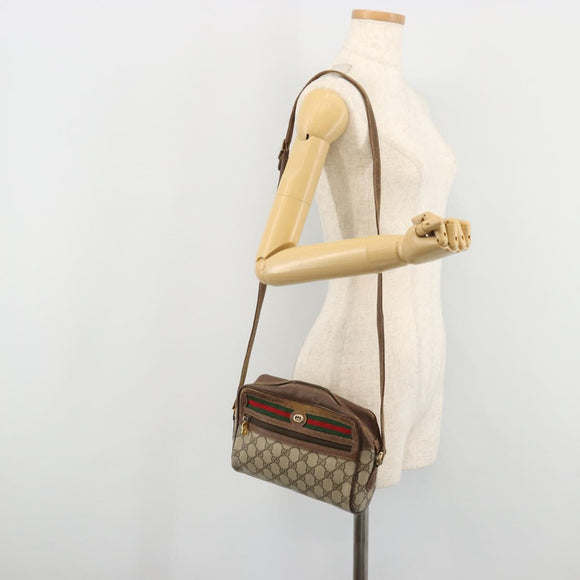 GUCCI GG Supreme Web Sherry Line Bag PVC Beige Gold 56 02 087 Auth BA12158