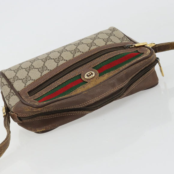 GUCCI GG Supreme Web Sherry Line Bag PVC Beige Gold 56 02 087 Auth BA12158
