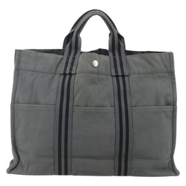 HERMES Fourre Tout MM Hand Bag Canvas Gray Silver Auth BA12162A - 0