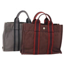 HERMES Fourre Tout PM Hand Bag Canvas 2 Set Gray Bordeaux Auth BA12167-1