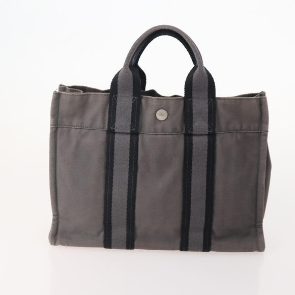 HERMES Fourre Tout PM Hand Bag Canvas 2 Set Gray Bordeaux Auth BA12167
