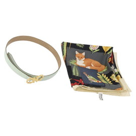 Salvatore Ferragamo Belt Scarf Silk Leather 2 Set Light Blue Beige Auth BA12169