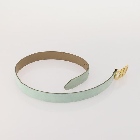 Salvatore Ferragamo Belt Scarf Silk Leather 2 Set Light Blue Beige Auth BA12169