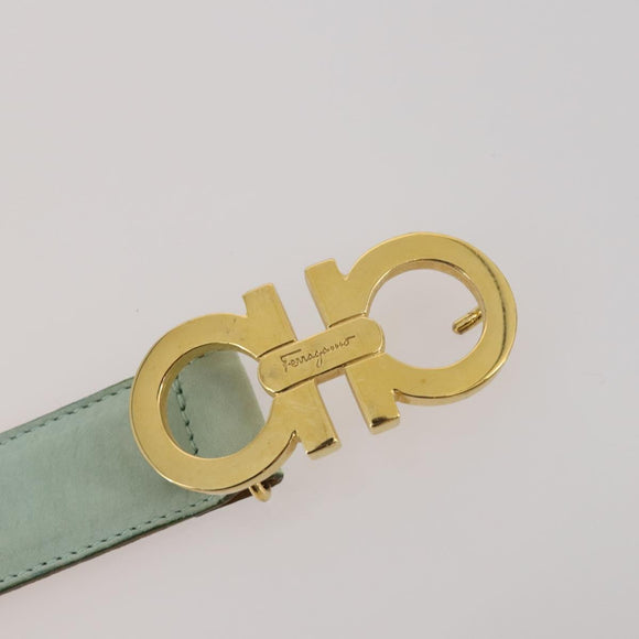 Salvatore Ferragamo Belt Scarf Silk Leather 2 Set Light Blue Beige Auth BA12169