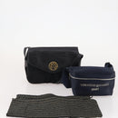 VALENTINO Shoulder Bag Nylon Suede Leather 2 Set Black Navy Auth BA12172-18