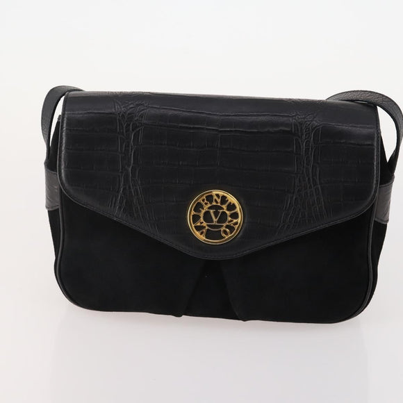 VALENTINO Shoulder Bag Nylon Suede Leather 2 Set Black Navy Auth BA12172