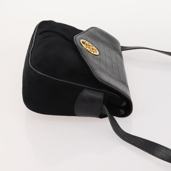 VALENTINO Shoulder Bag Nylon Suede Leather 2 Set Black Navy Auth BA12172
