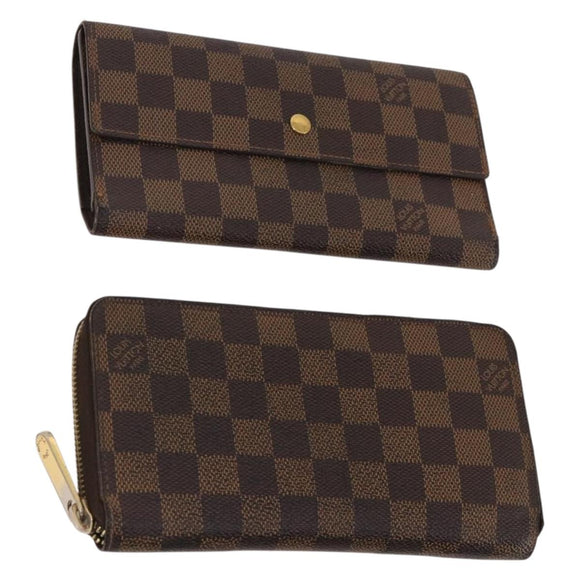 LOUIS VUITTON Damier Ebene Long Wallet 2 Set LV Auth BA12175