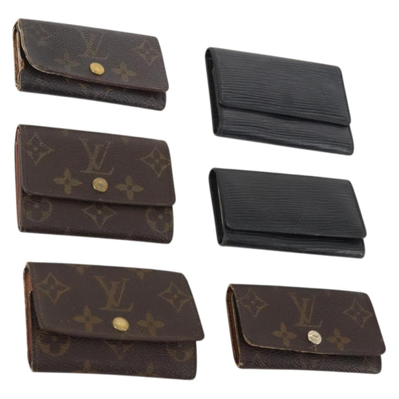 LOUIS VUITTON Monogram Epi Key Case 6 Set Black LV Auth BA12176
