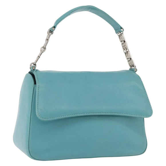 BALLY Hand Bag Leather Turquoise Blue Silver Auth BA12211A