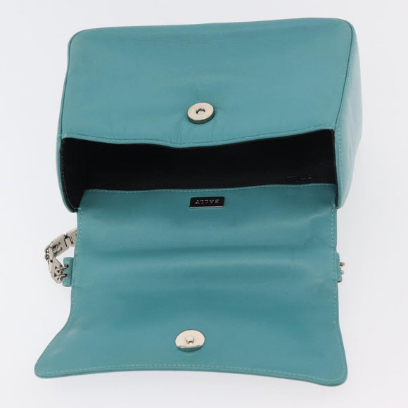BALLY Hand Bag Leather Turquoise Blue Silver Auth BA12211A