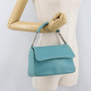 BALLY Hand Bag Leather Turquoise Blue Silver Auth BA12211A-23