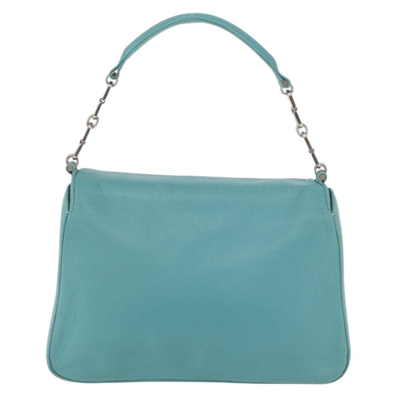 BALLY Hand Bag Leather Turquoise Blue Silver Auth BA12211A