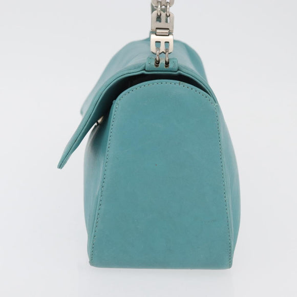 BALLY Hand Bag Leather Turquoise Blue Silver Auth BA12211A