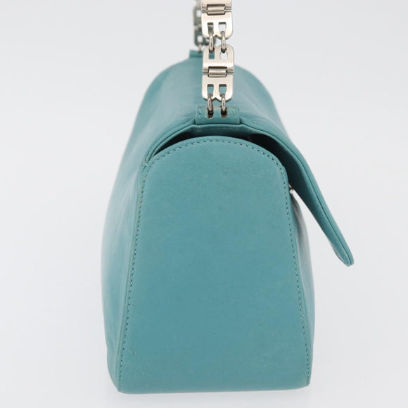 BALLY Hand Bag Leather Turquoise Blue Silver Auth BA12211A