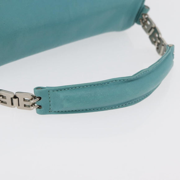 BALLY Hand Bag Leather Turquoise Blue Silver Auth BA12211A