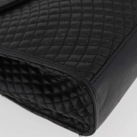 BALLY Quilted Hand Bag Leather Black Gold Auth BA12212A