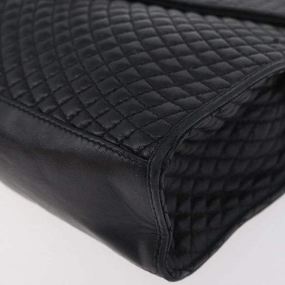 BALLY Quilted Hand Bag Leather Black Gold Auth BA12212A