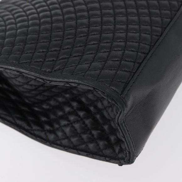 BALLY Quilted Hand Bag Leather Black Gold Auth BA12212A