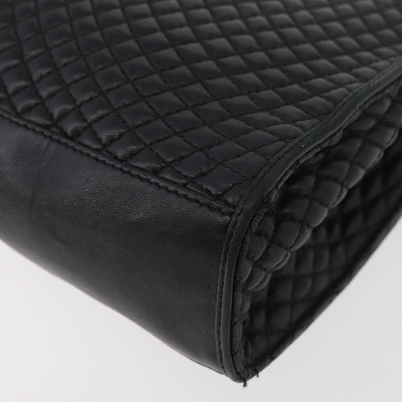 BALLY Quilted Hand Bag Leather Black Gold Auth BA12212A