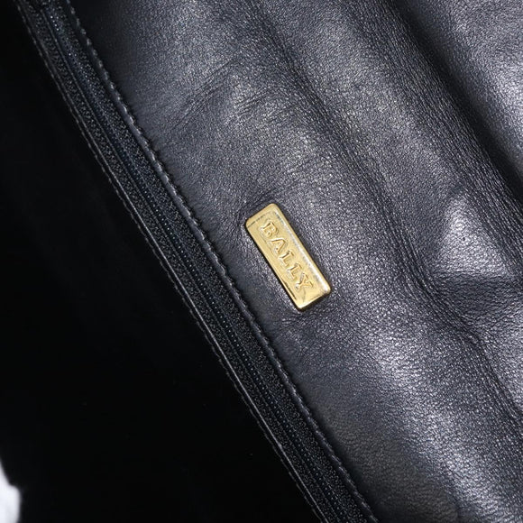 BALLY Quilted Hand Bag Leather Black Gold Auth BA12212A