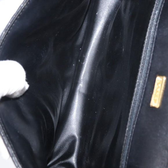 BALLY Quilted Hand Bag Leather Black Gold Auth BA12212A