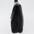 BALLY Quilted Hand Bag Leather Black Gold Auth BA12212A-4