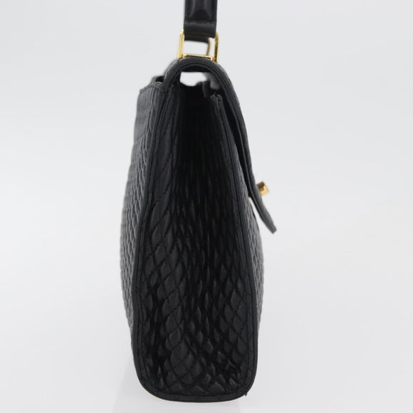 BALLY Quilted Hand Bag Leather Black Gold Auth BA12212A
