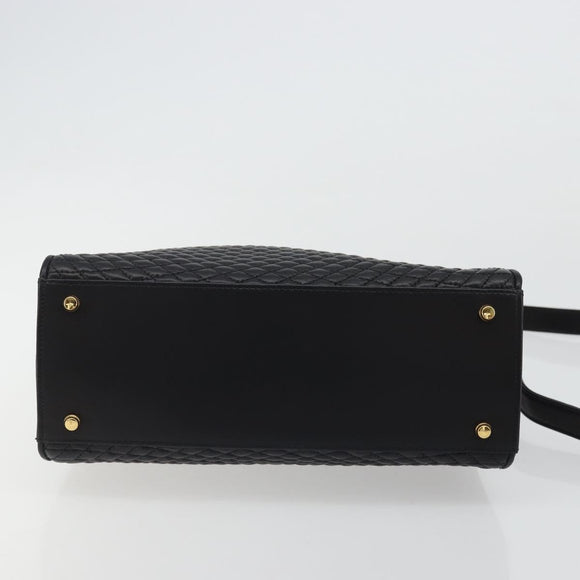 BALLY Quilted Hand Bag Leather 2way Black Gold Auth BA12213A