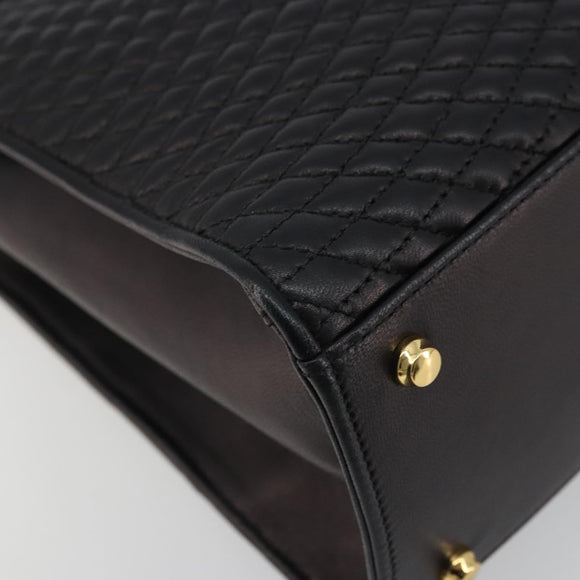 BALLY Quilted Hand Bag Leather 2way Black Gold Auth BA12213A