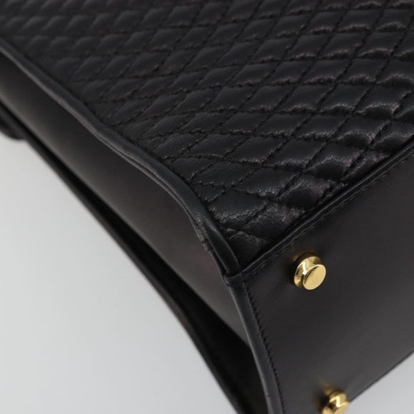 BALLY Quilted Hand Bag Leather 2way Black Gold Auth BA12213A