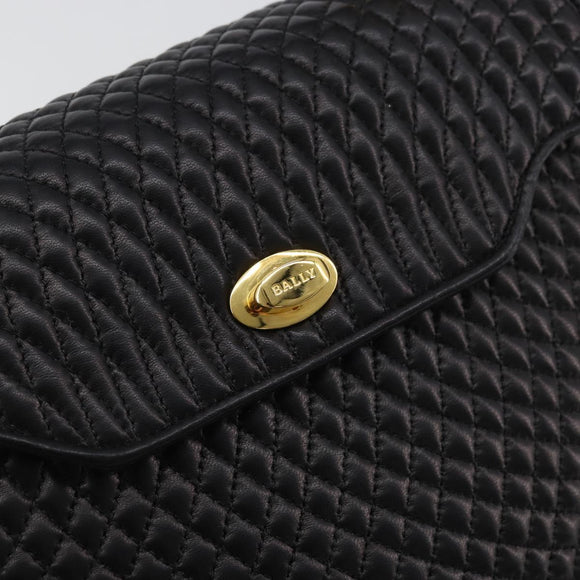 BALLY Quilted Hand Bag Leather 2way Black Gold Auth BA12213A