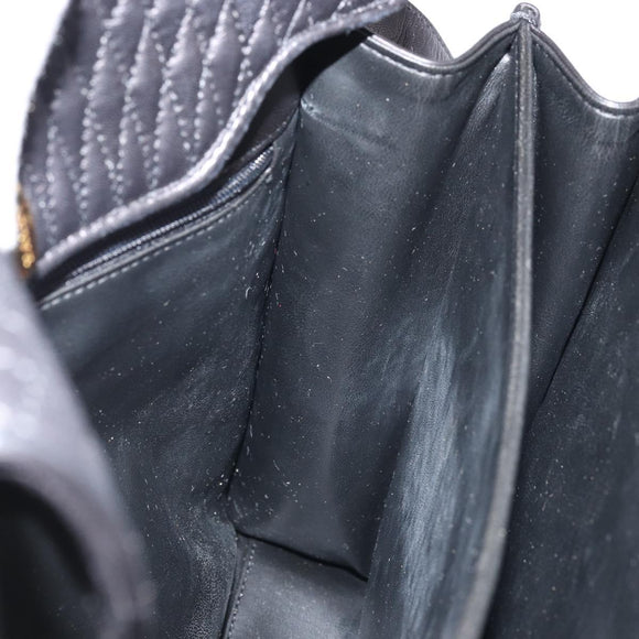 BALLY Quilted Hand Bag Leather 2way Black Gold Auth BA12213A