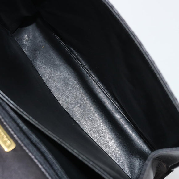BALLY Quilted Hand Bag Leather 2way Black Gold Auth BA12213A