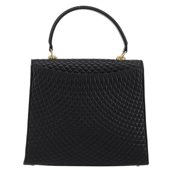 BALLY Quilted Hand Bag Leather 2way Black Gold Auth BA12213A
