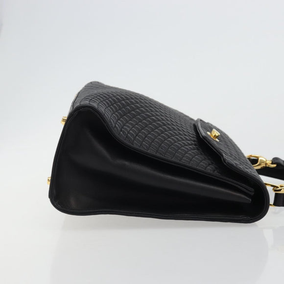 BALLY Quilted Hand Bag Leather 2way Black Gold Auth BA12213A