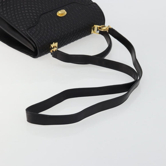 BALLY Quilted Hand Bag Leather 2way Black Gold Auth BA12213A