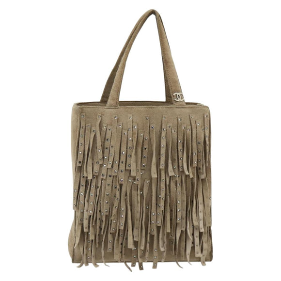 CHANEL Hand Bag Suede Beige Silver CC Auth BA12233