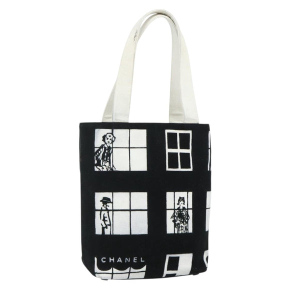 CHANEL Windows Line Tote Bag Canvas Black Gold CC Auth BA12234