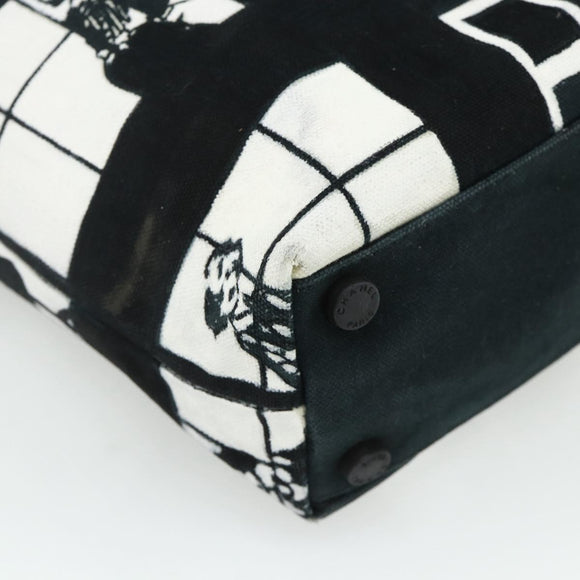 CHANEL Windows Line Tote Bag Canvas Black Gold CC Auth BA12234