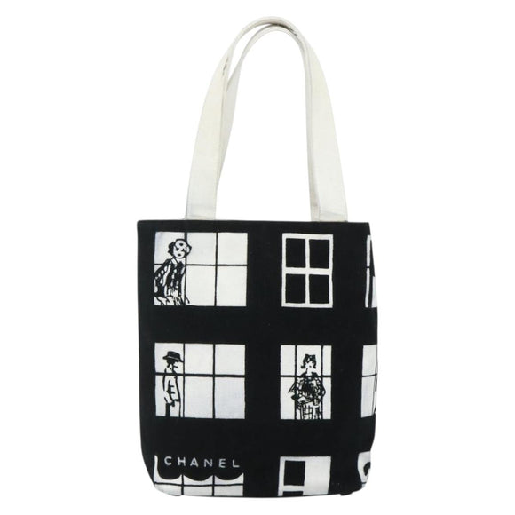 CHANEL Windows Line Tote Bag Canvas Black Gold CC Auth BA12234