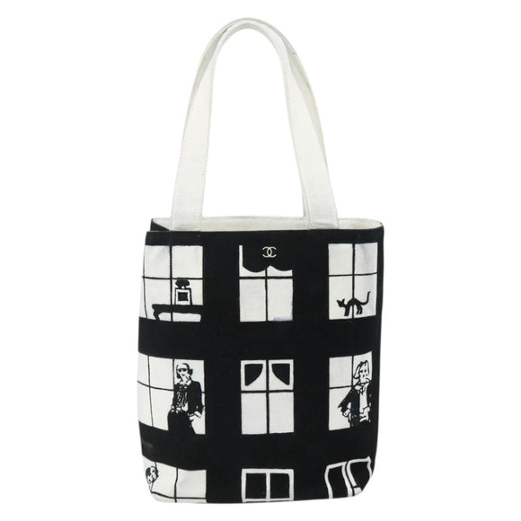 CHANEL Windows Line Tote Bag Canvas Black Gold CC Auth BA12234