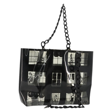 CHANEL Windows Line Chain Shoulder Tote Bag Vinyl Black Silver CC Auth BA12235