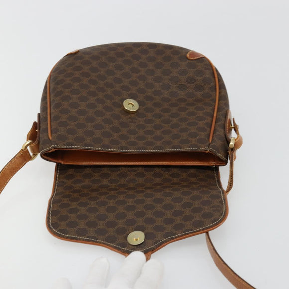 CELINE Macadam Canvas Shoulder Bag PVC Leather Brown Gold Auth BA12236